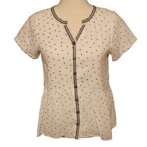 Roolee Women’s Blouse- Short Sleeve in White with Blue Accents Size-S